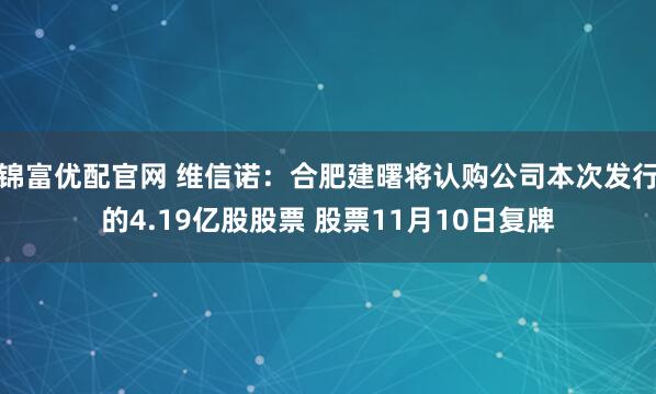锦富优配官网 维信诺:合肥建曙将认购公司本次发行的4.19亿股股票 股票11月10日复牌