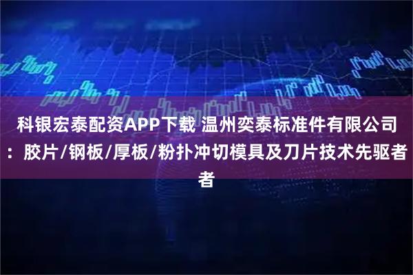 科银宏泰配资APP下载 温州奕泰标准件有限公司：胶片/钢板/厚板/粉扑冲切模具及刀片技术先驱者